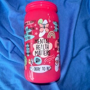 Mental Health Matters Bright Neon Pink 16oz Acrylic Tumbler